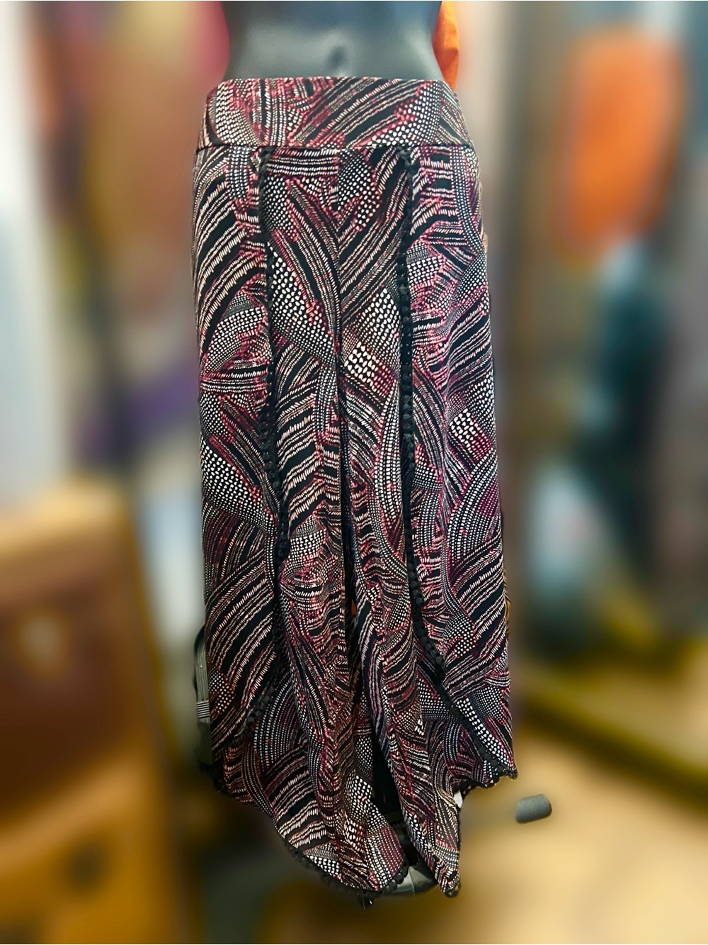 Robert Louis Black & Pink Printed Maxi Slit Pants
